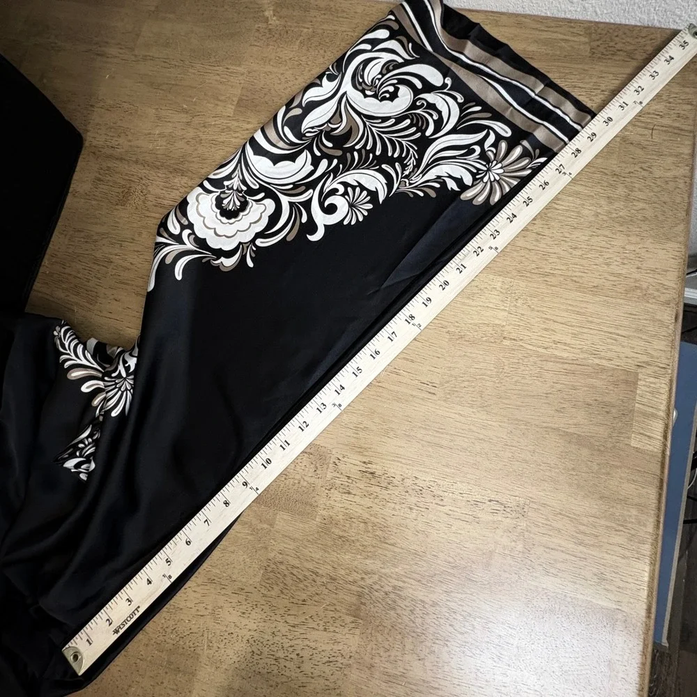 Ellen Tracy Womens Size M Black Gold Floral Wide Leg Satin Palazzo Pants